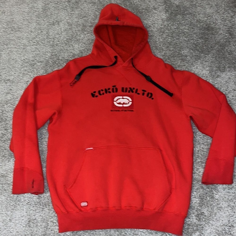 Red fleece Ecko Unltd Complex Urban Hooded hoodie pullover sewn Sweatshirt M